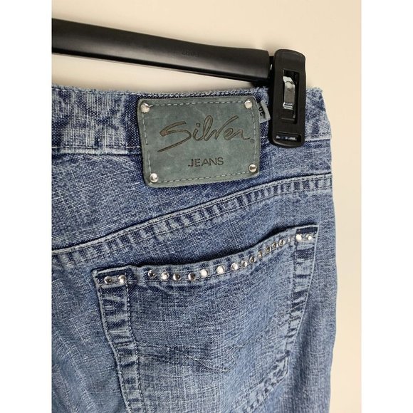 Womens Silver 30/31 Distressed Faded Button Fly Flare Blue Jeans Jewel - Picture 6 of 11